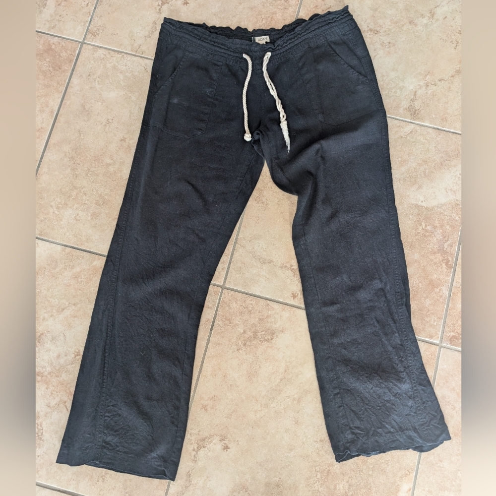 Roxy Straight Leg Pants with Ivory Drawstring